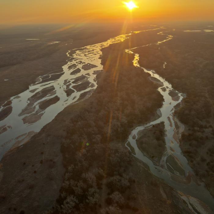 Aerial view of Platte River at sunrise