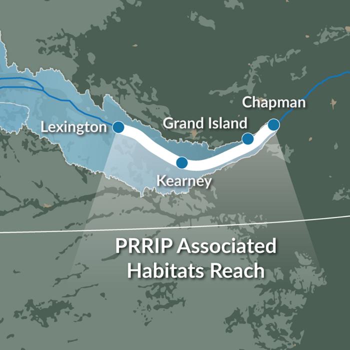 A map of PRRIP Associated Habitats Reach